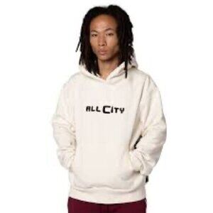 All City Cream Color Pullover Thick Fleece Lined Hoodie Womens Sz S